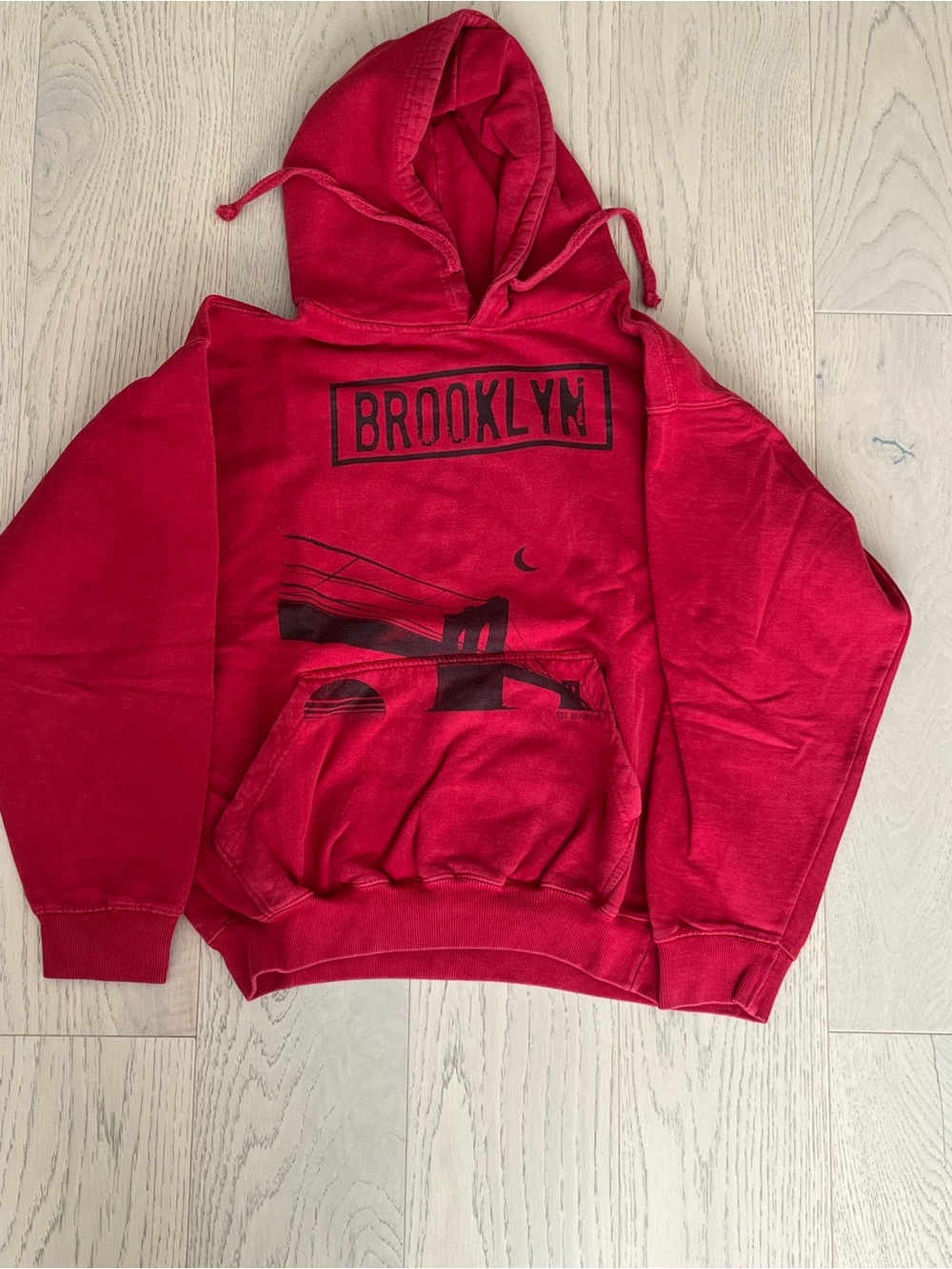 Red Brooklyn Graphic Zip-Up Hoodie Sweatshirt